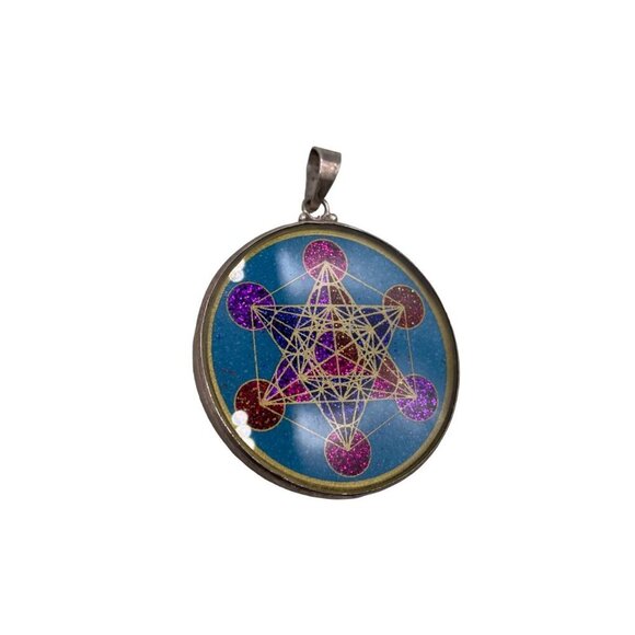 925 Sterling Silver Metatron Cube Socket Turquoise Pendant Celestial Faith - Picture 1 of 4